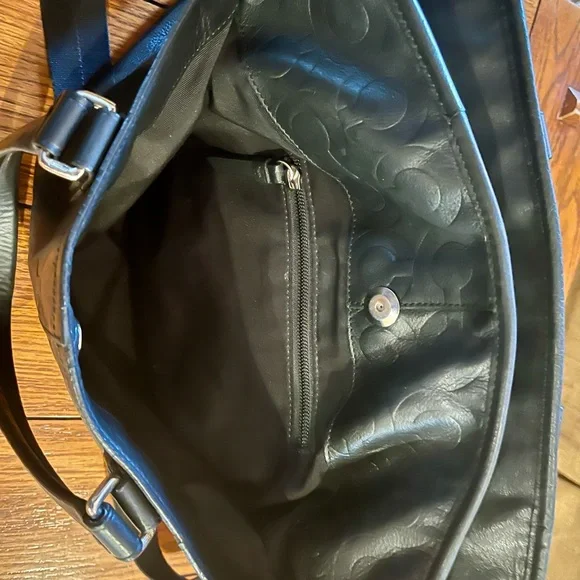 Coach Op Art Black Embossed Leather Messenger Bag